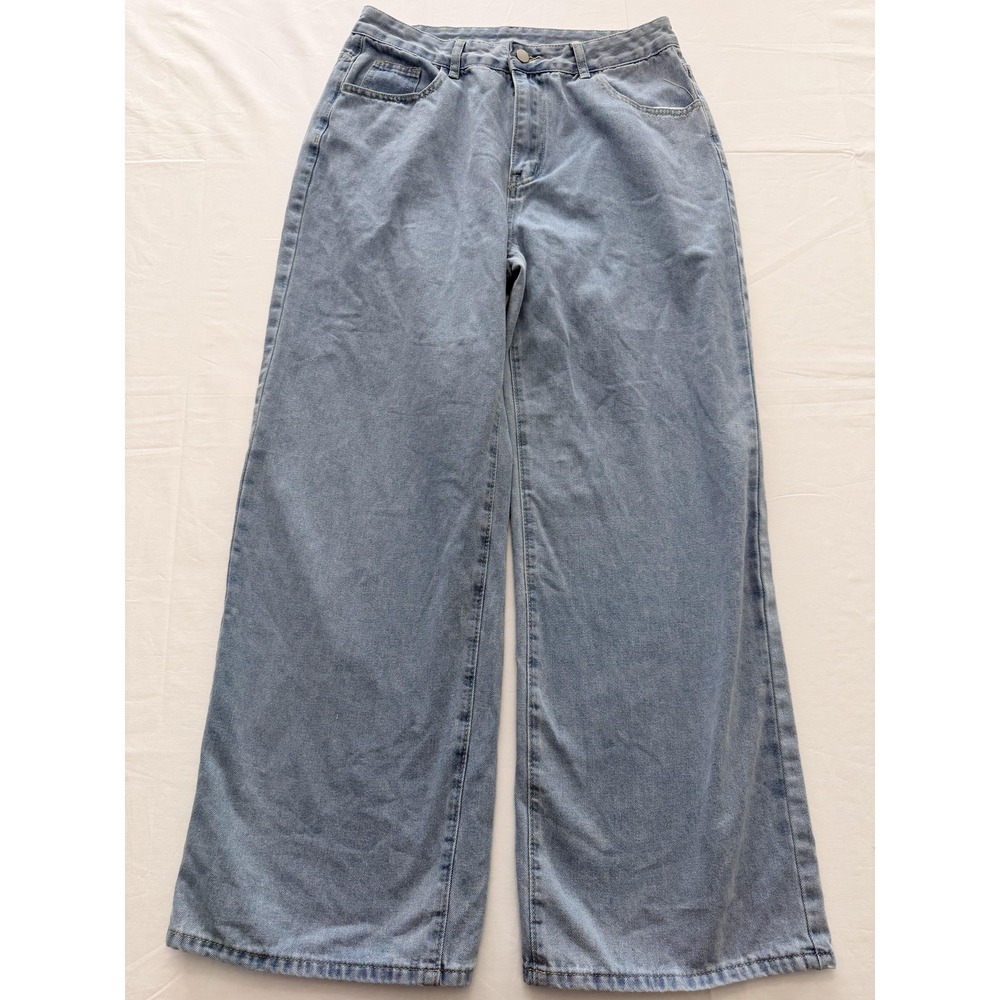 NOVA BLUE Wide Leg Jeans Womens XL Blue Light Wash High Rise Relaxed 36x30 Denim